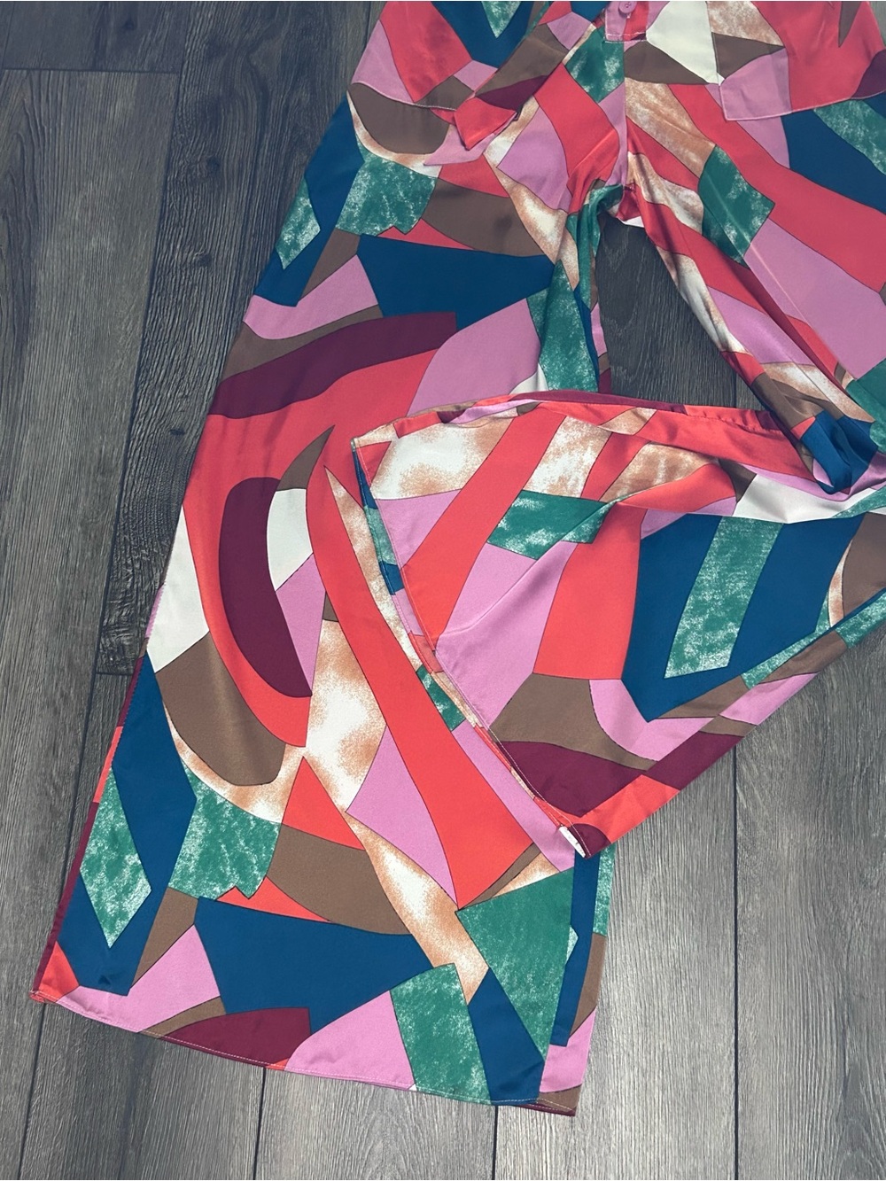 Colorful Abstract Print Wide Leg Jumpsuit Belted Resort Vacation M - Picture 3 of 16